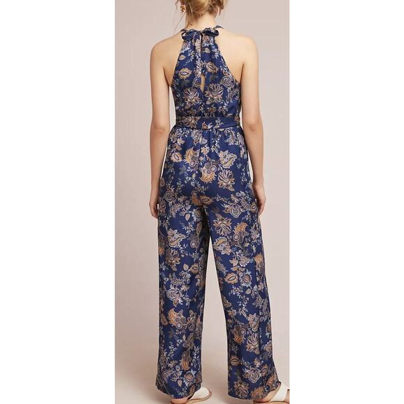 Anthropologie Ett:twa Blue Paisley Belted Wide Leg Womens Jumpsuit Small - Picture 11 of 12
